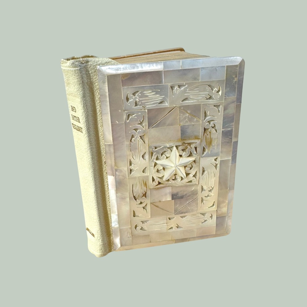 Vintage Mother of Pearl Red Letter New Testament Bible Collins Jerusalem Star